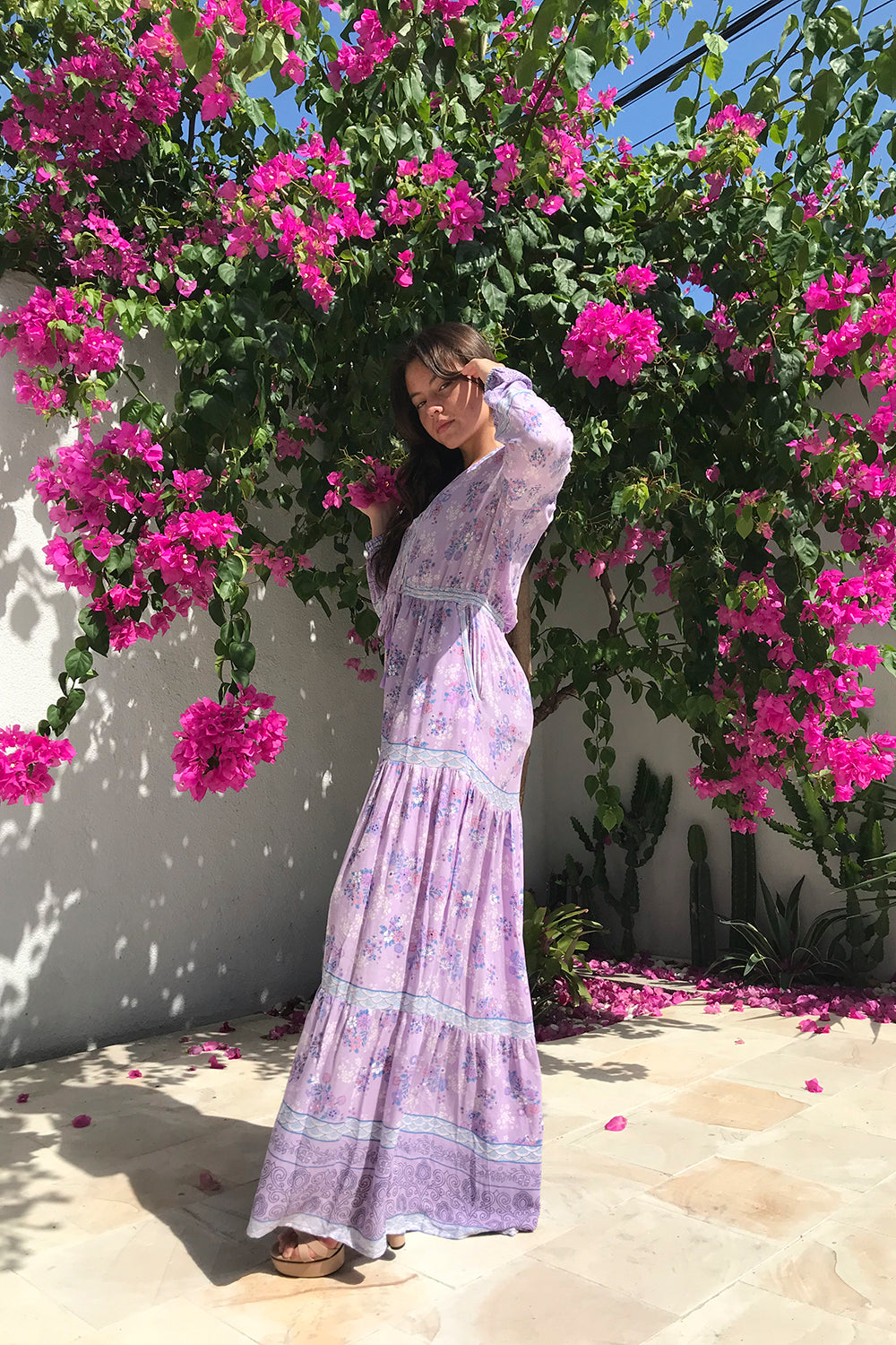 The Alannah Maxi Dress in Lilac by Tulle and Batiste, ethically produced, embodying the essence of modern bohemian living.