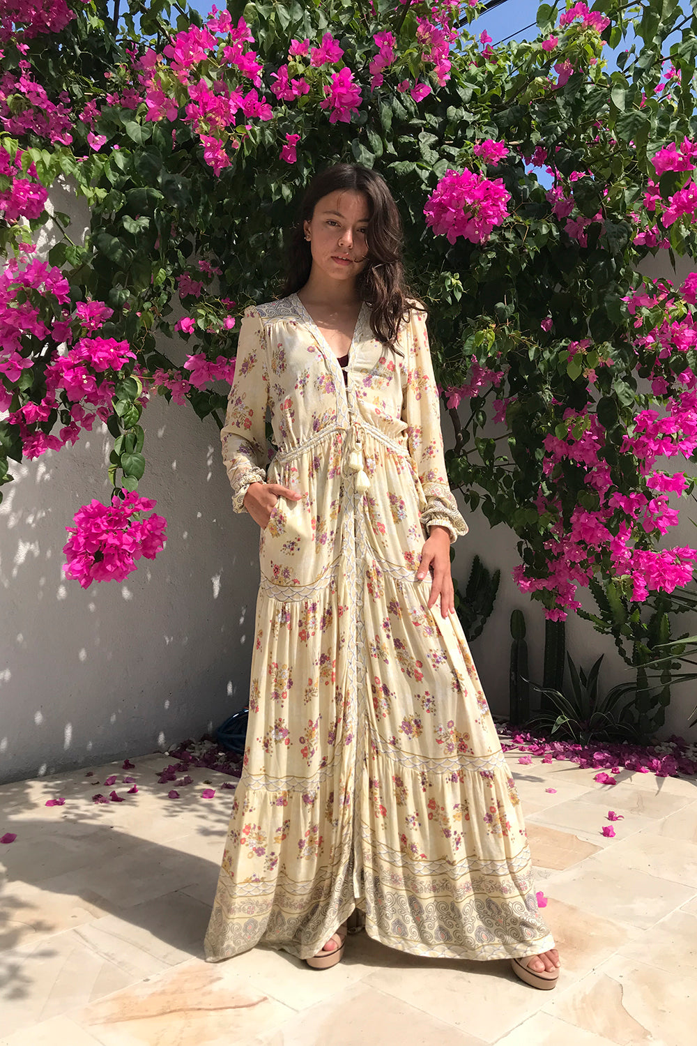 The Alannah Maxi Dress in Vanilla by Tulle and Batiste, an elegant bohemian fashion statement, handmade and ethically produced for your wardrobe.