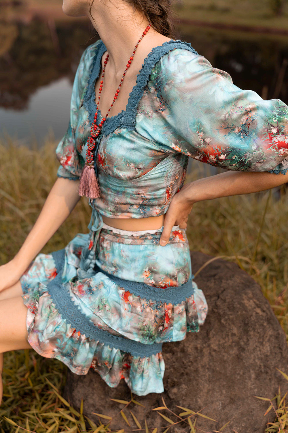 Stay stylish and sustainable in the Aveline Crop Top, a must-have for modern boho wardrobes