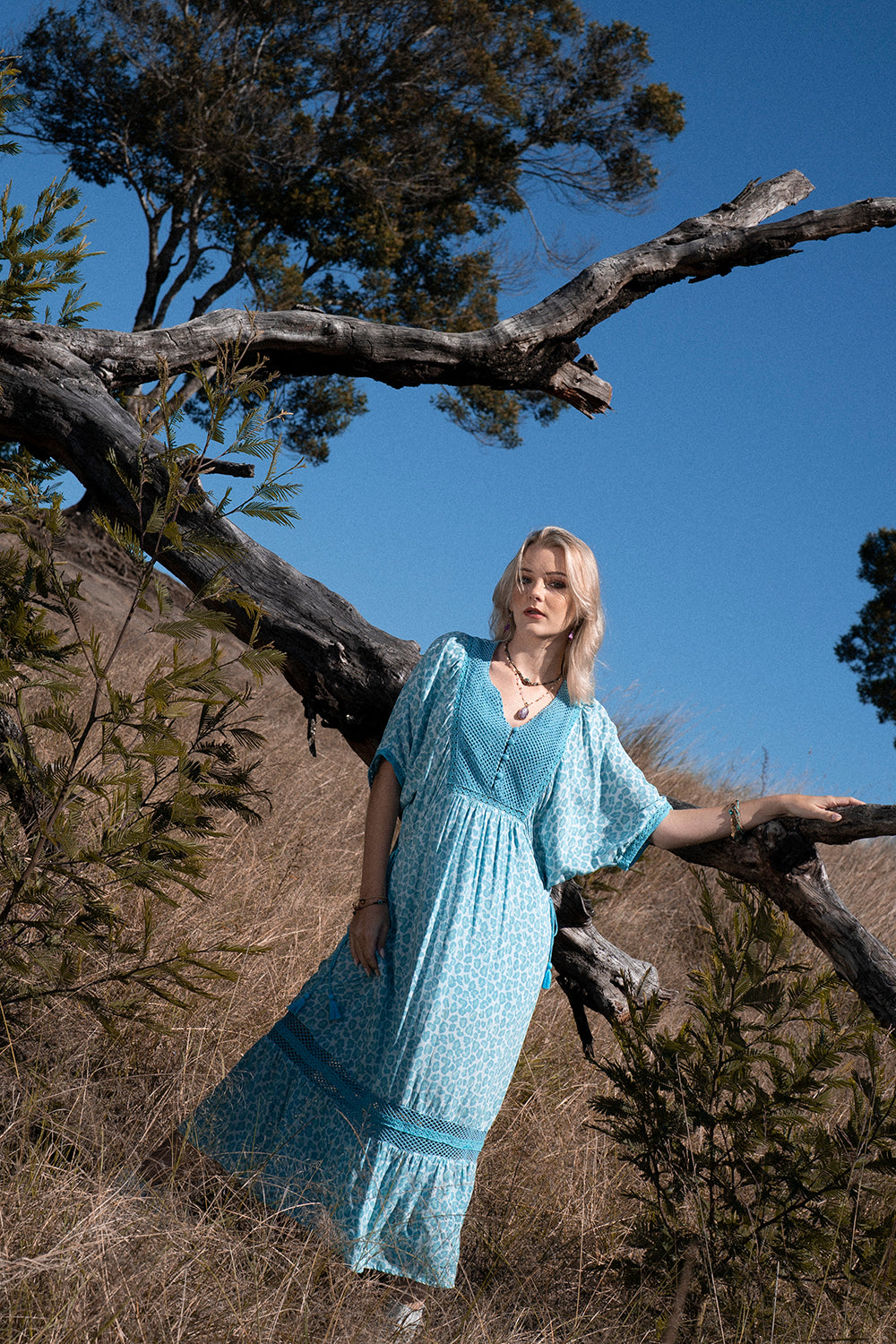 sustainable boho dresses Ethical slow fashion. Free shipping. Easy Returns. Tulle and Batiste sustainable fashion. 263-ready-to-publish Royal - Navy Blue Color:Silver - white back