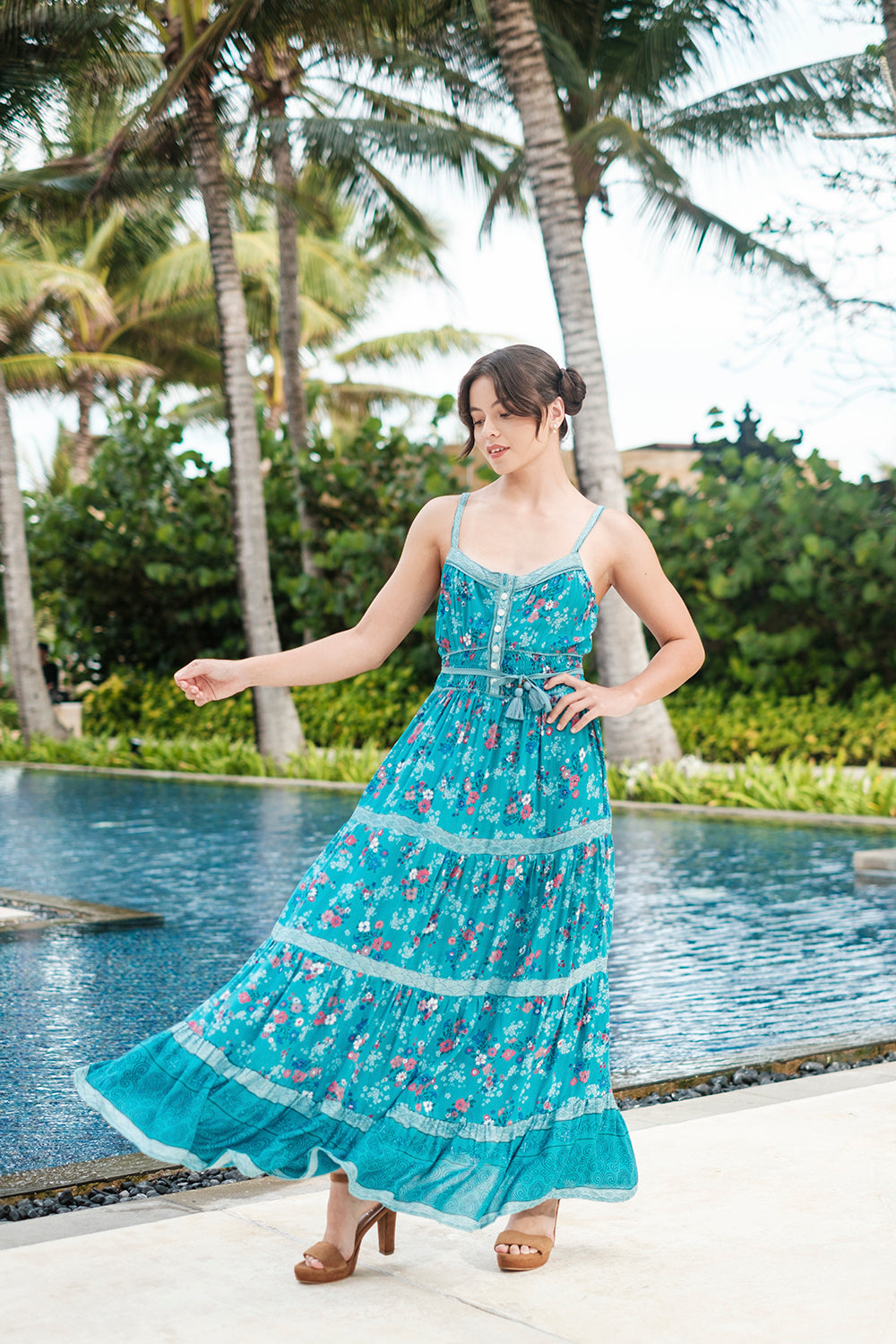 Joanna Maxi Frill Dress - Capri Blue - By Tulle and Batiste