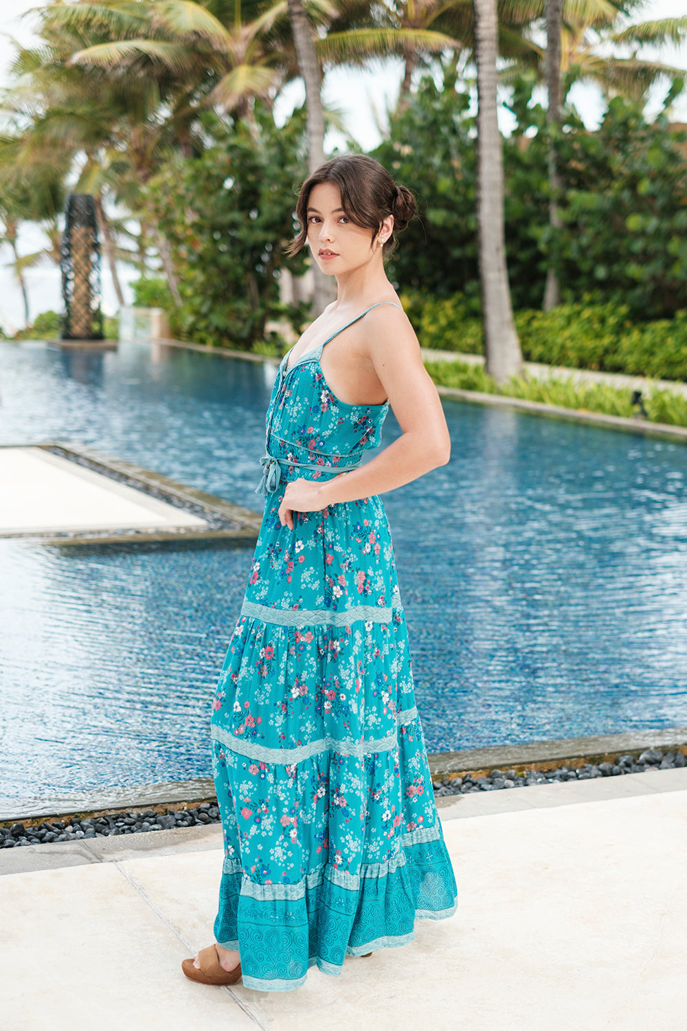 Joanna Maxi Frill Dress - Capri Blue - By Tulle and Batiste