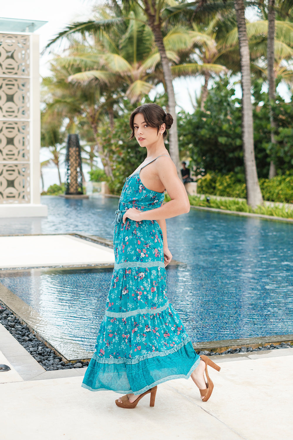 Joanna Maxi Frill Dress - Capri Blue - By Tulle and Batiste