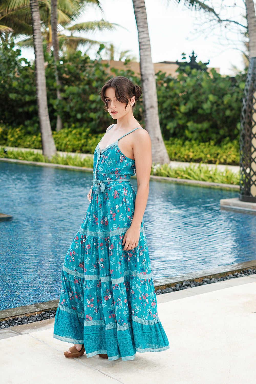 Joanna Maxi Frill Dress - Capri Blue - By Tulle and Batiste
