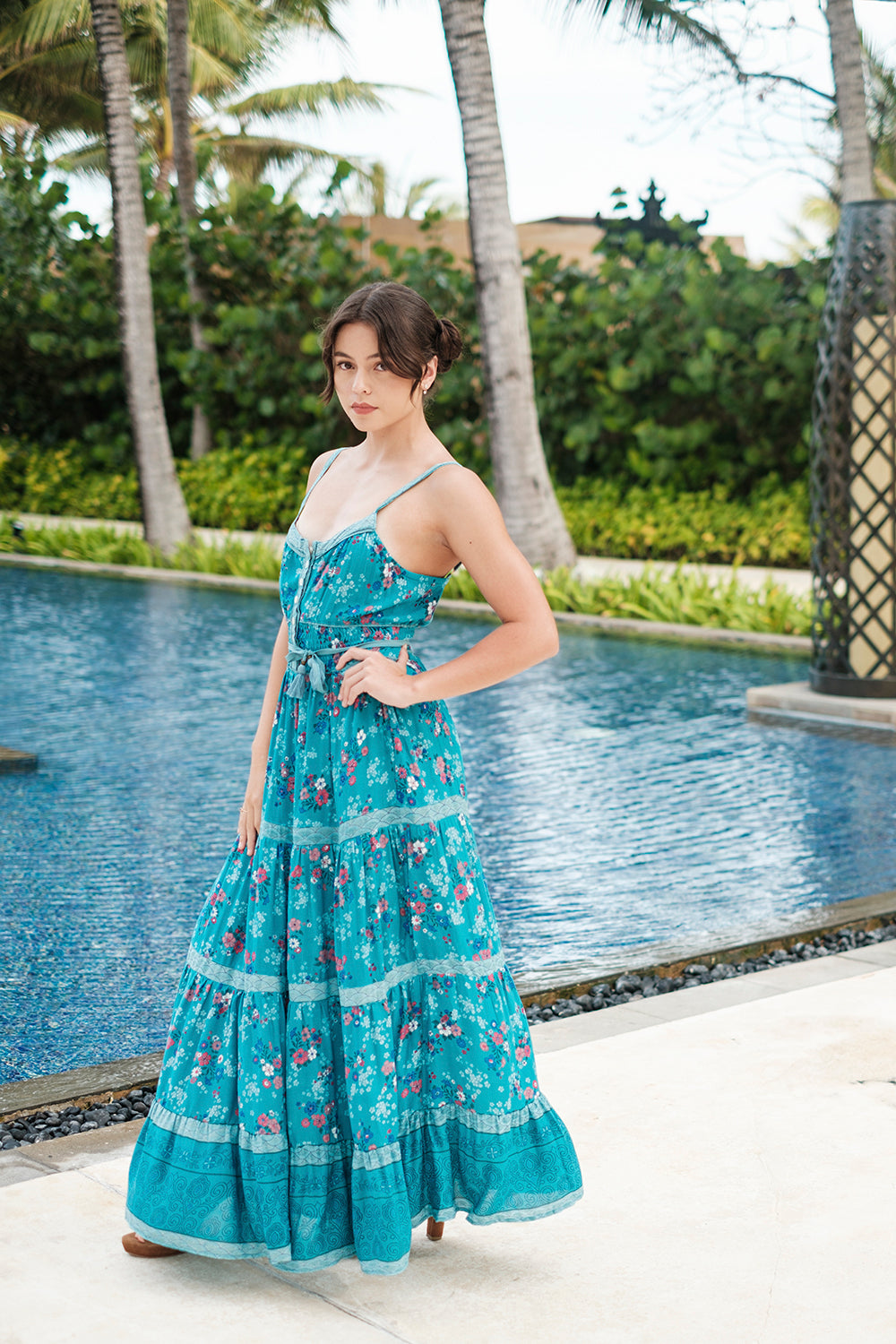Joanna Maxi Frill Dress - Capri Blue - By Tulle and Batiste