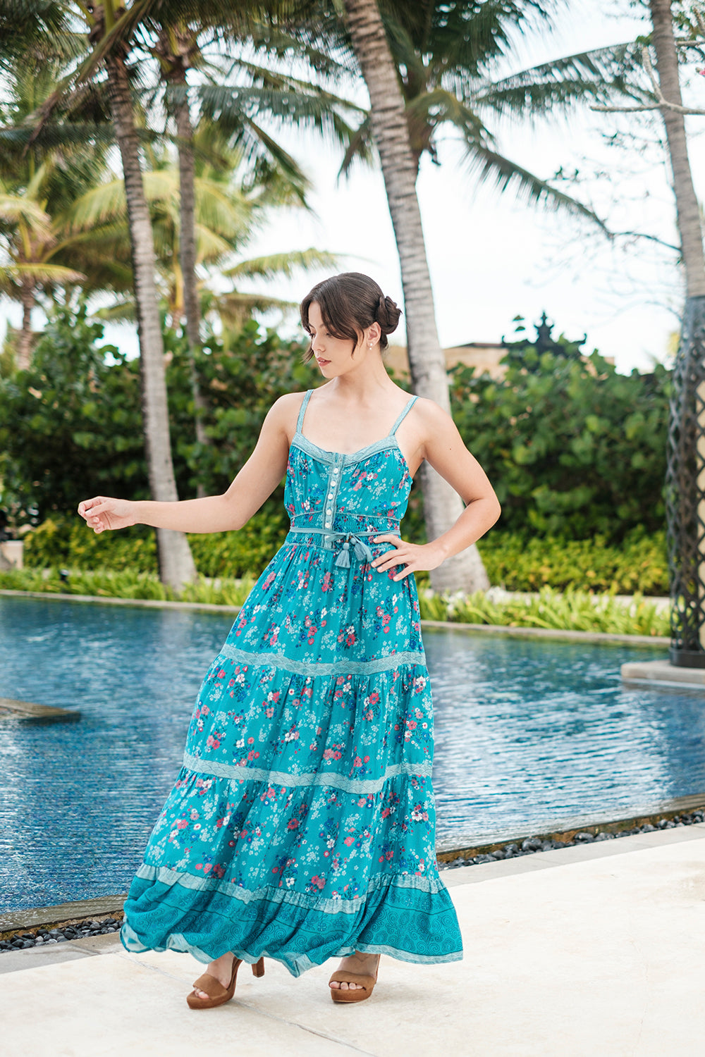 Joanna Maxi Frill Dress - Capri Blue - By Tulle and Batiste