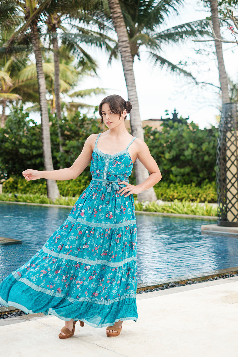 Joanna Maxi Frill Dress - Capri Blue - By Tulle and Batiste