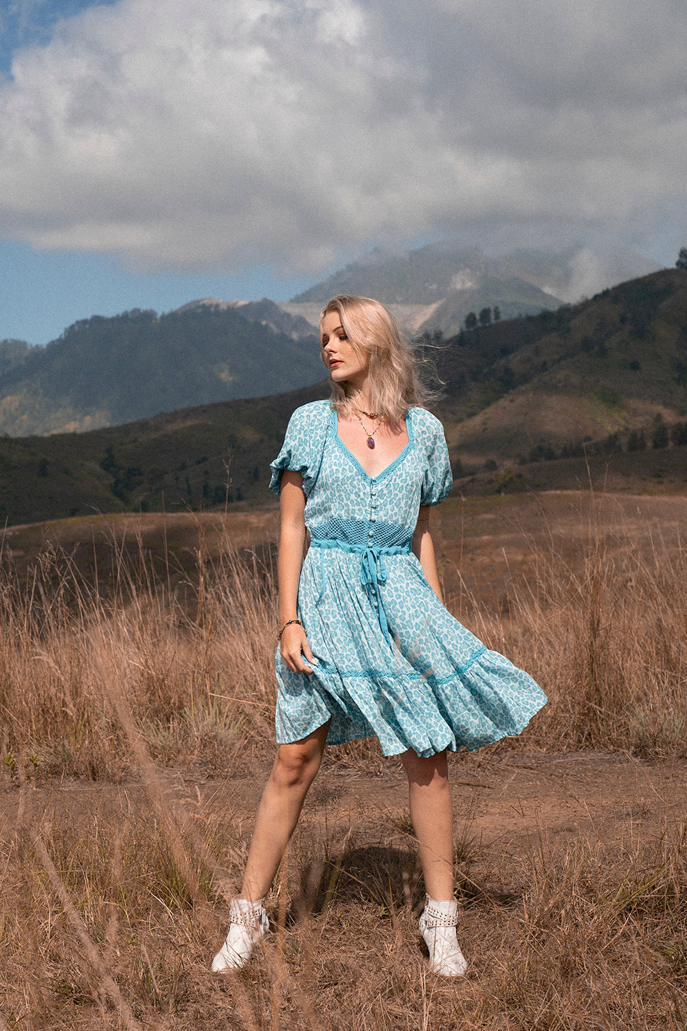 Lavender Mini Dress - Turquoise - Into the Wild by Tulle and Batiste