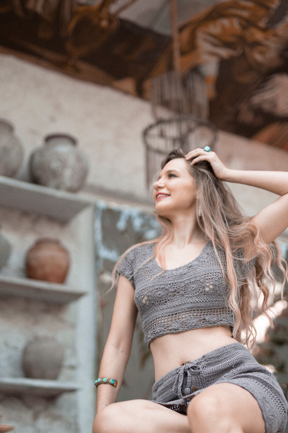 Norah Crochet Crop Top - Slate Grey - Dreamweaver by Tulle and Batiste