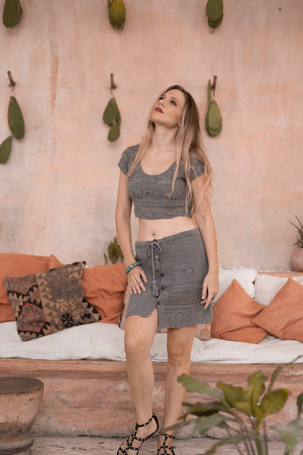 Norah Crochet Crop Top - Slate Grey - Dreamweaver by Tulle and Batiste