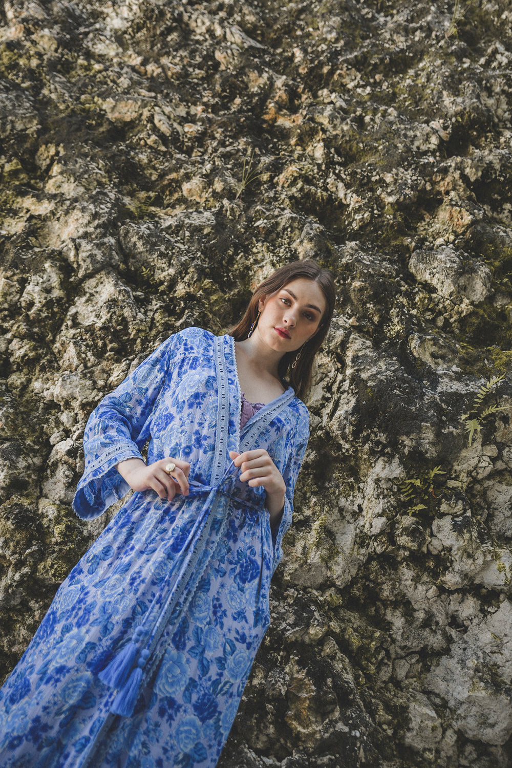 Elevate your at-home elegance with the Peony Long Robe, a modern boho kimono from Tulle and Batiste's Peony collection, ethically handmade by Balinese artisans