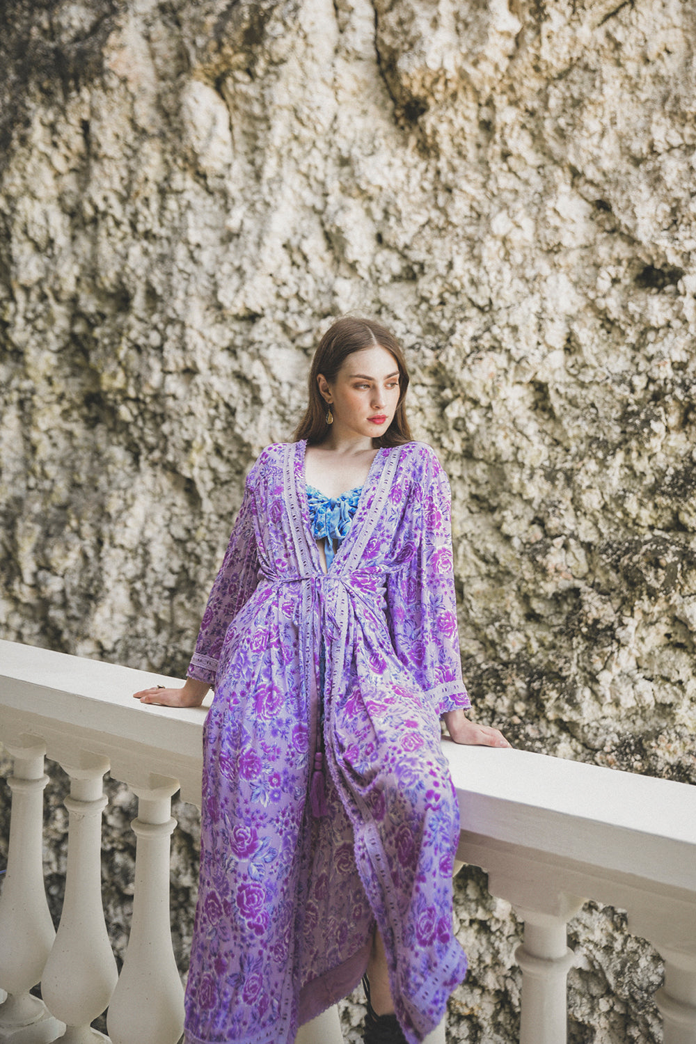 Elevate your at-home style with the Peony Long Robe, a modern boho kimono from Tulle and Batiste's Peony collection, handmade by Balinese artisans with ethical standards