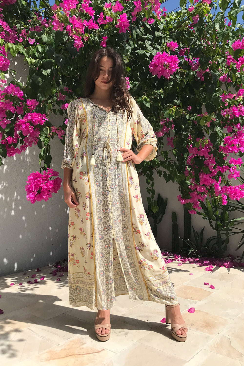 A modern bohemian-inspired, handmade design, the size-inclusive Roseanne Boho Dress in Vanilla by Tulle and Batiste.