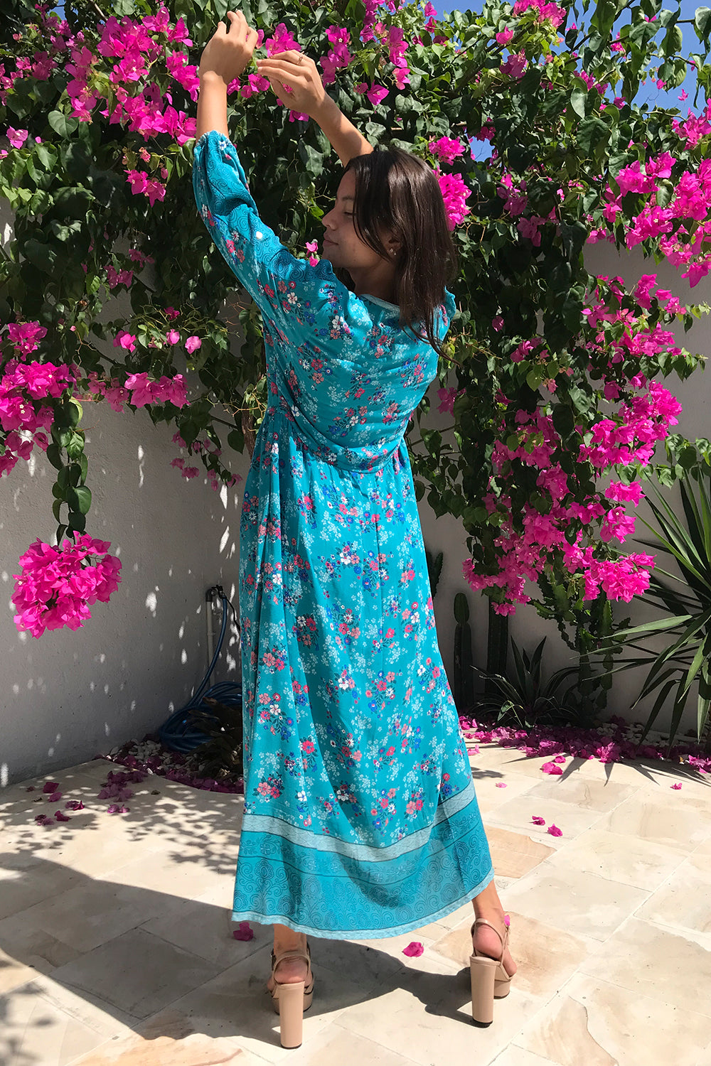 Handmade Roseanne Boho Dress in Capri Blue by Tulle and Batiste, blending effortless style with bohemian charm and custom tailored options.