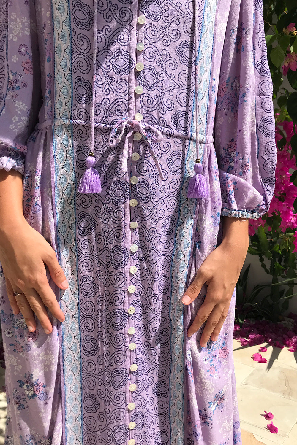 Tulle and Batiste's Roseanne Boho Dress in Lilac, offering complimentary custom tailoring and size-inclusive chic boho vibes.