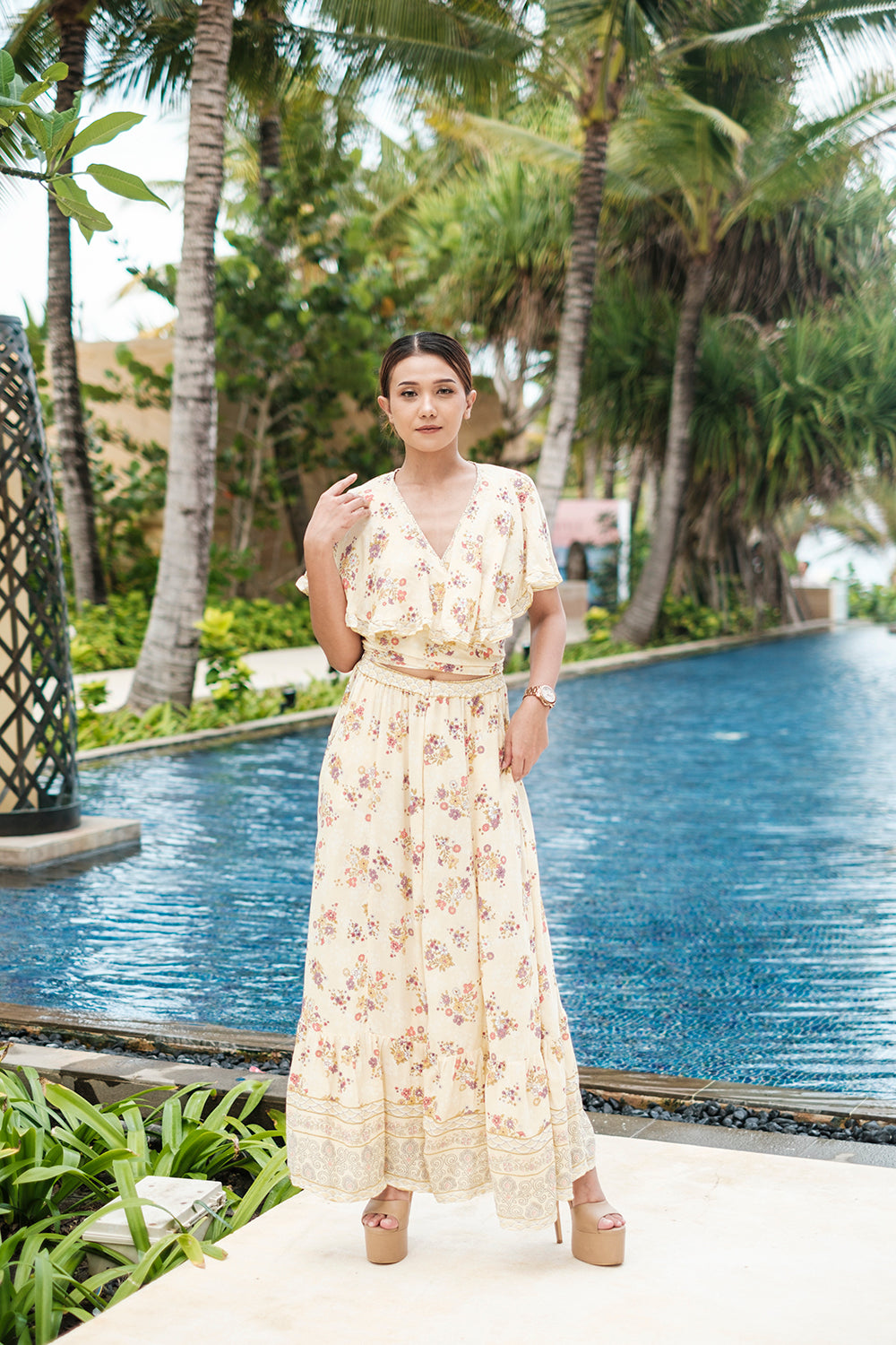 Ethically handmade Tumi Cape Dress by Tulle and Batiste, supporting artisan craftsmanship in Bali.