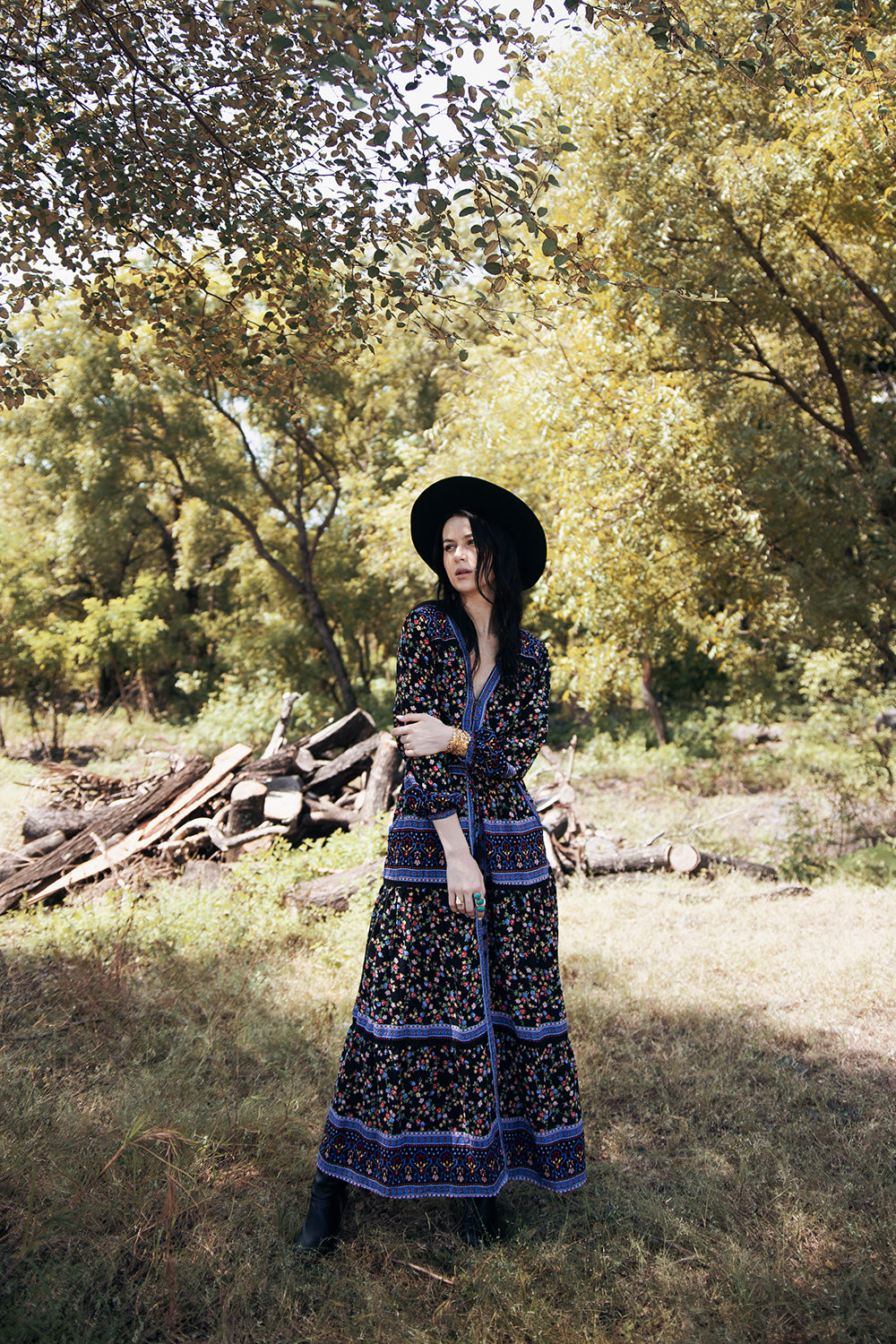 Alannah Maxi Dress - Moonless Black - Ditsy Charm by Tulle and Batiste
