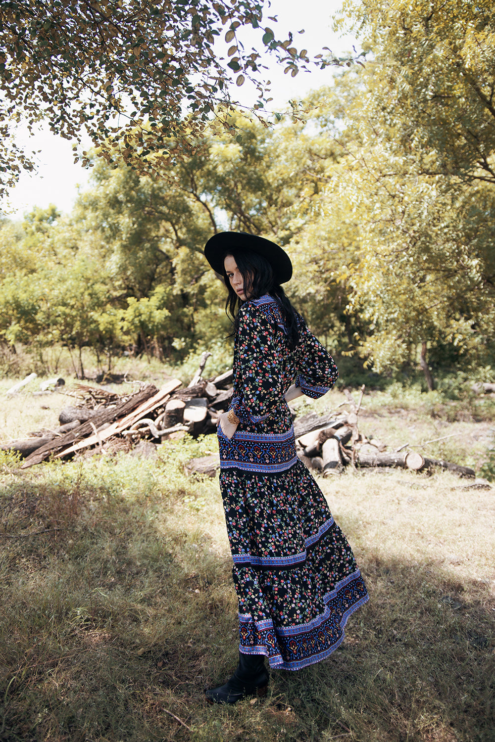 Alannah Maxi Dress - Moonless Black - Ditsy Charm by Tulle and Batiste