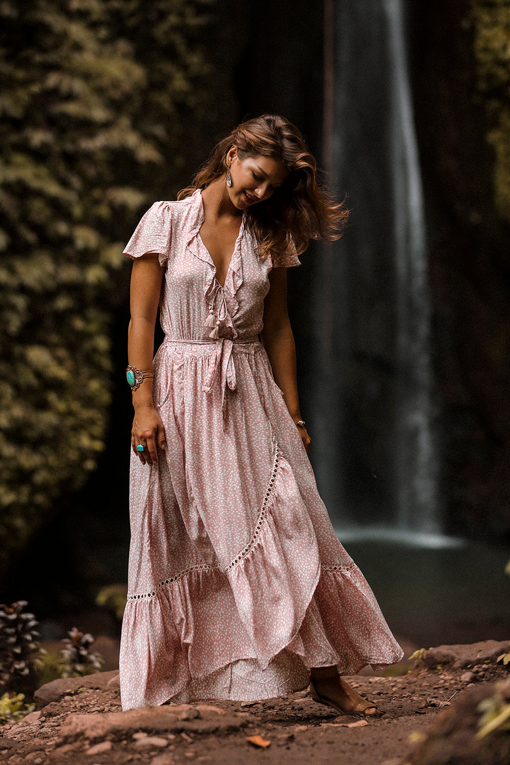 Alice Wrap Maxi Dress - Primrose Pink - Call me Polka - Tulle and Batiste