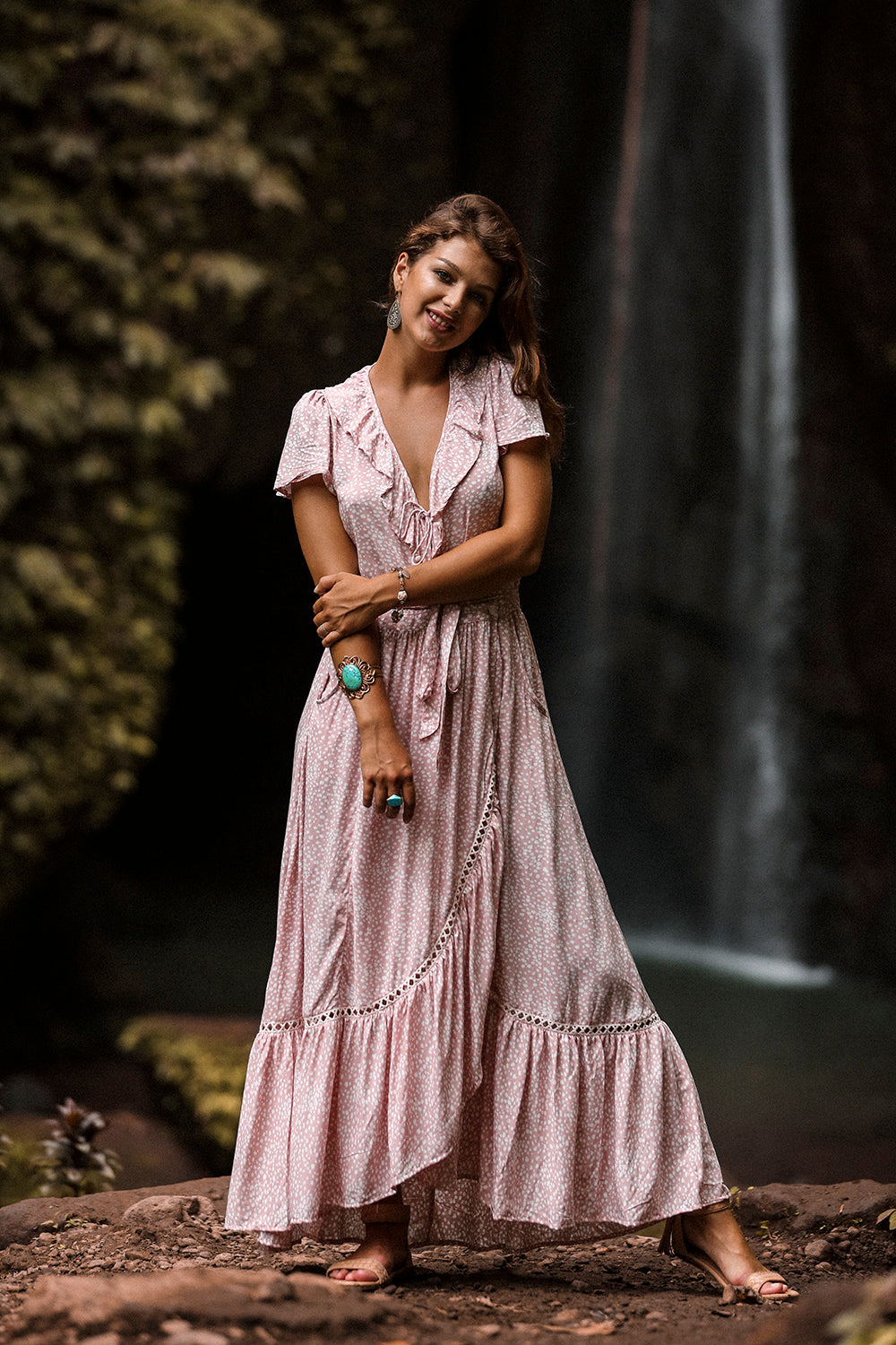 Alice Wrap Maxi Dress - Primrose Pink - Call me Polka - Tulle and Batiste