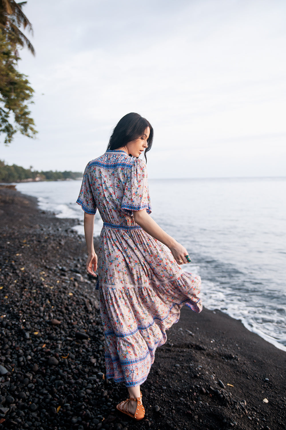Brenda Wrap Maxi Dress - Lavender Grey - Ditsy Charm by Tulle and Batiste