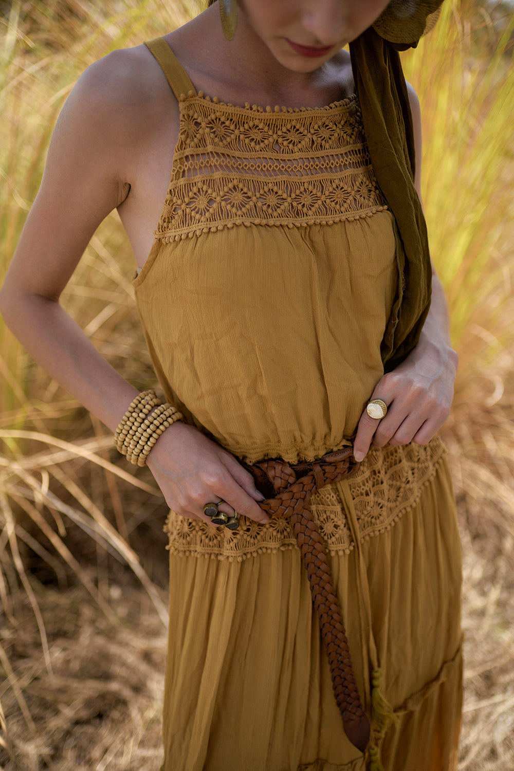 Vivianne Plaited Belt - Tan - The Fields of Gold by Tulle and Batiste