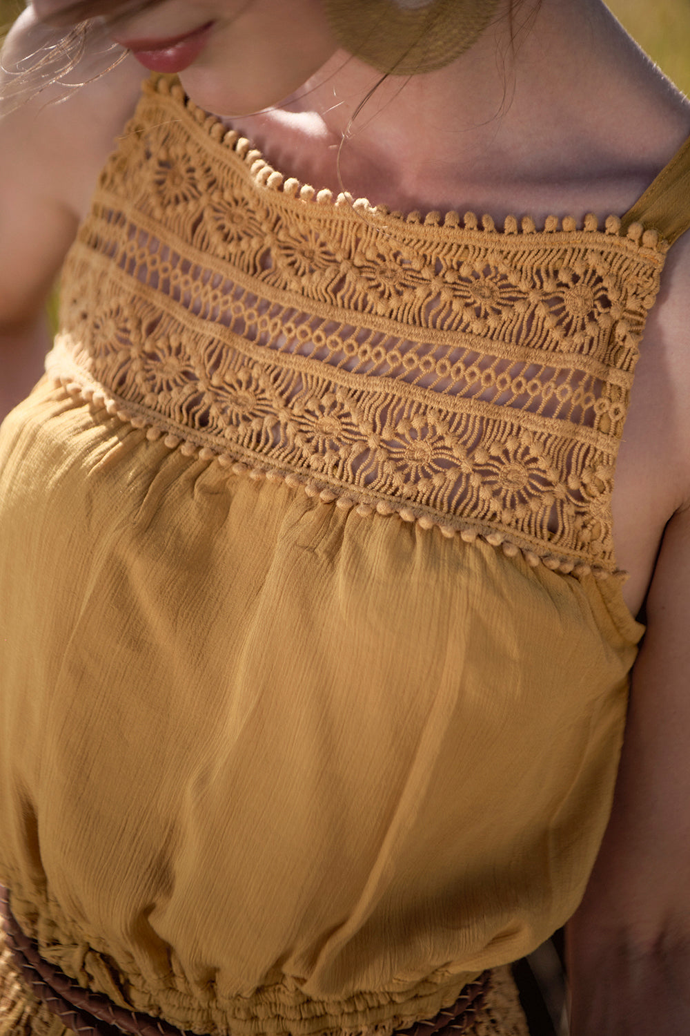 Chloe Halter Maxi Frill Dress - Saffron Gold - The Fields of Gold by Tulle and Batiste