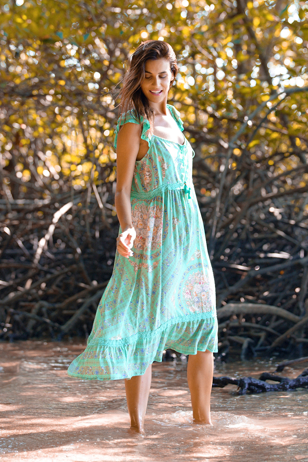 Elizza Sundress - Turquoise - Tulle and Batiste
