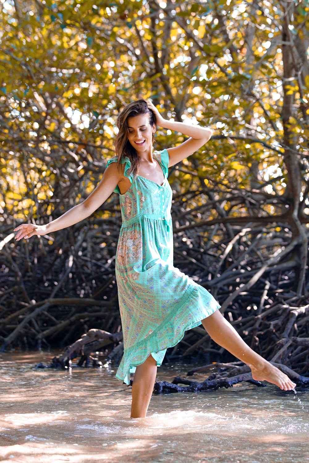 Elizza Sundress - Turquoise - Tulle and Batiste