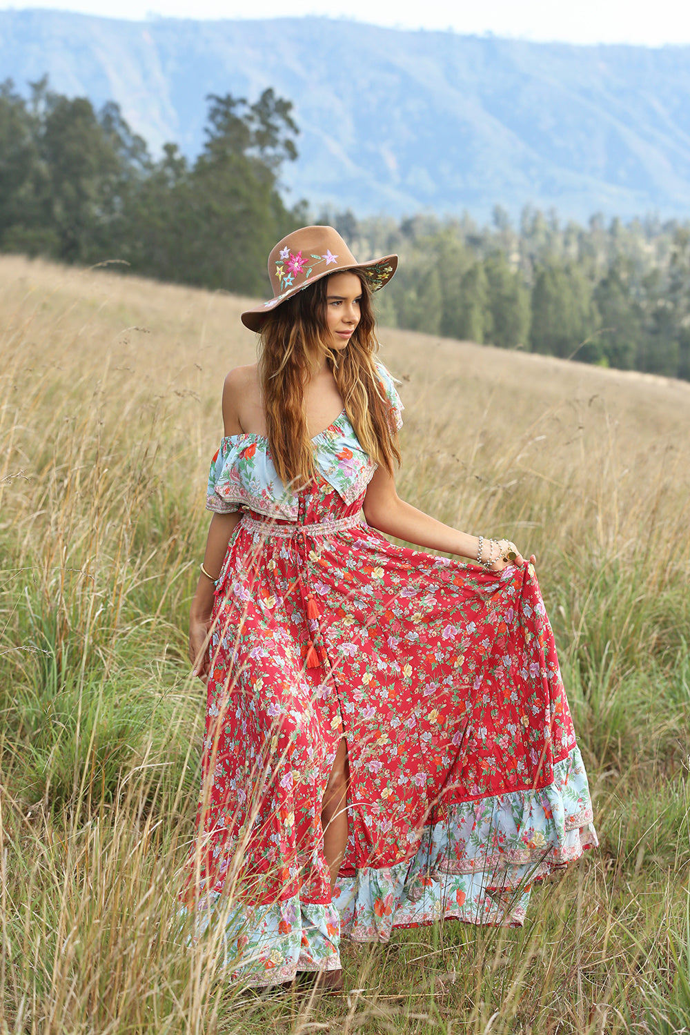 Hosannah Maxi Dress - Rococo Red - Tulle and Batiste