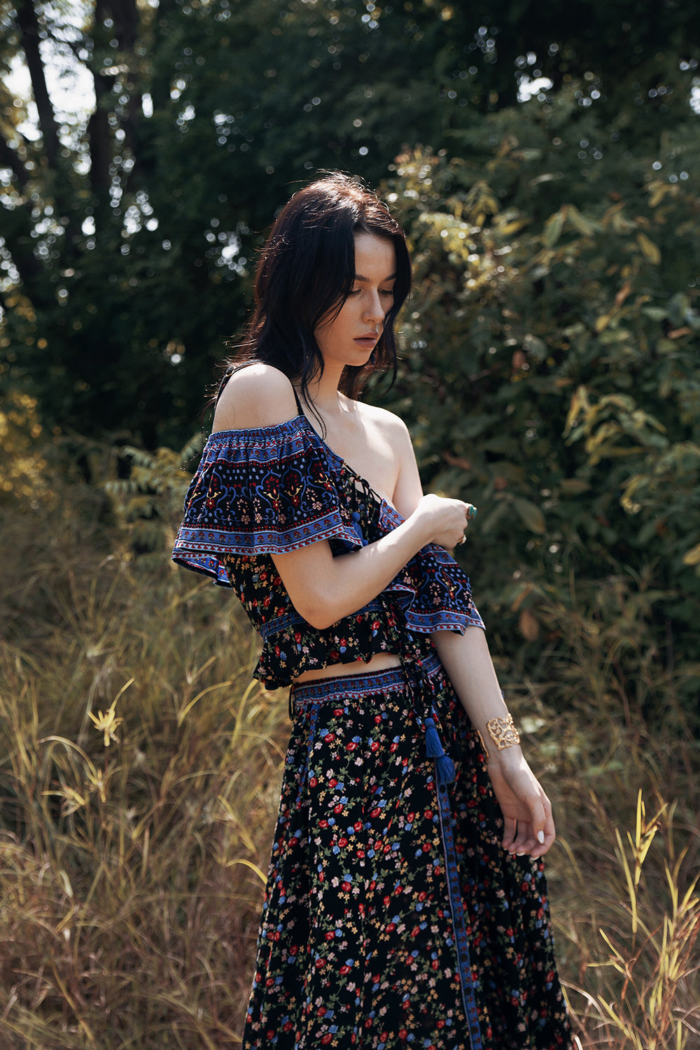 Jolie Crop Top - Moonless Black - Ditsy Charm by Tulle and Batiste