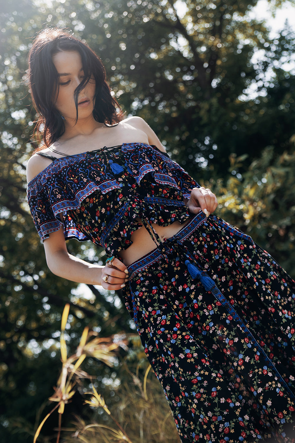 Jolie Crop Top - Moonless Black - Ditsy Charm by Tulle and Batiste