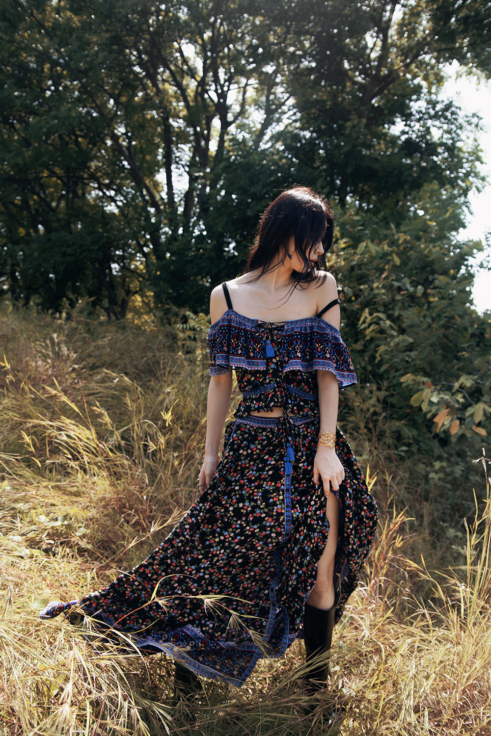 Jolie Crop Top - Moonless Black - Ditsy Charm by Tulle and Batiste