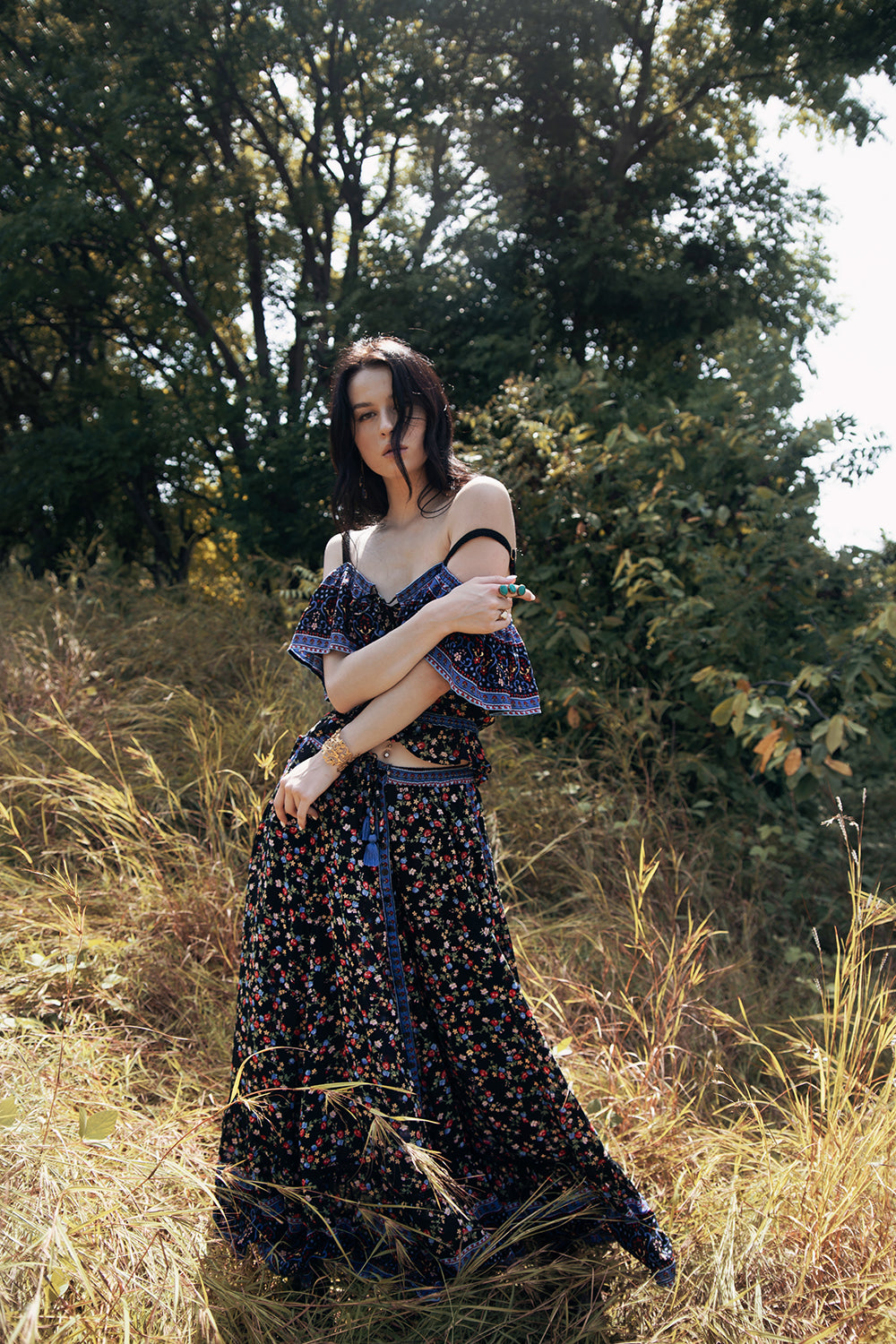 Jolie Crop Top - Moonless Black - Ditsy Charm by Tulle and Batiste