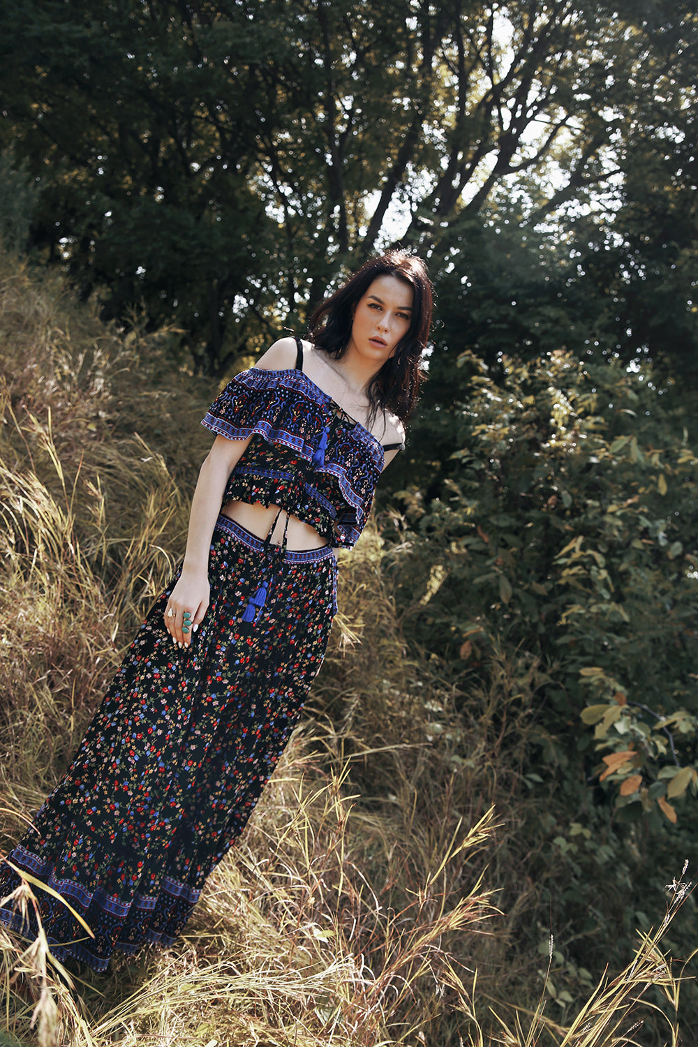 Jolie Crop Top - Moonless Black - Ditsy Charm by Tulle and Batiste