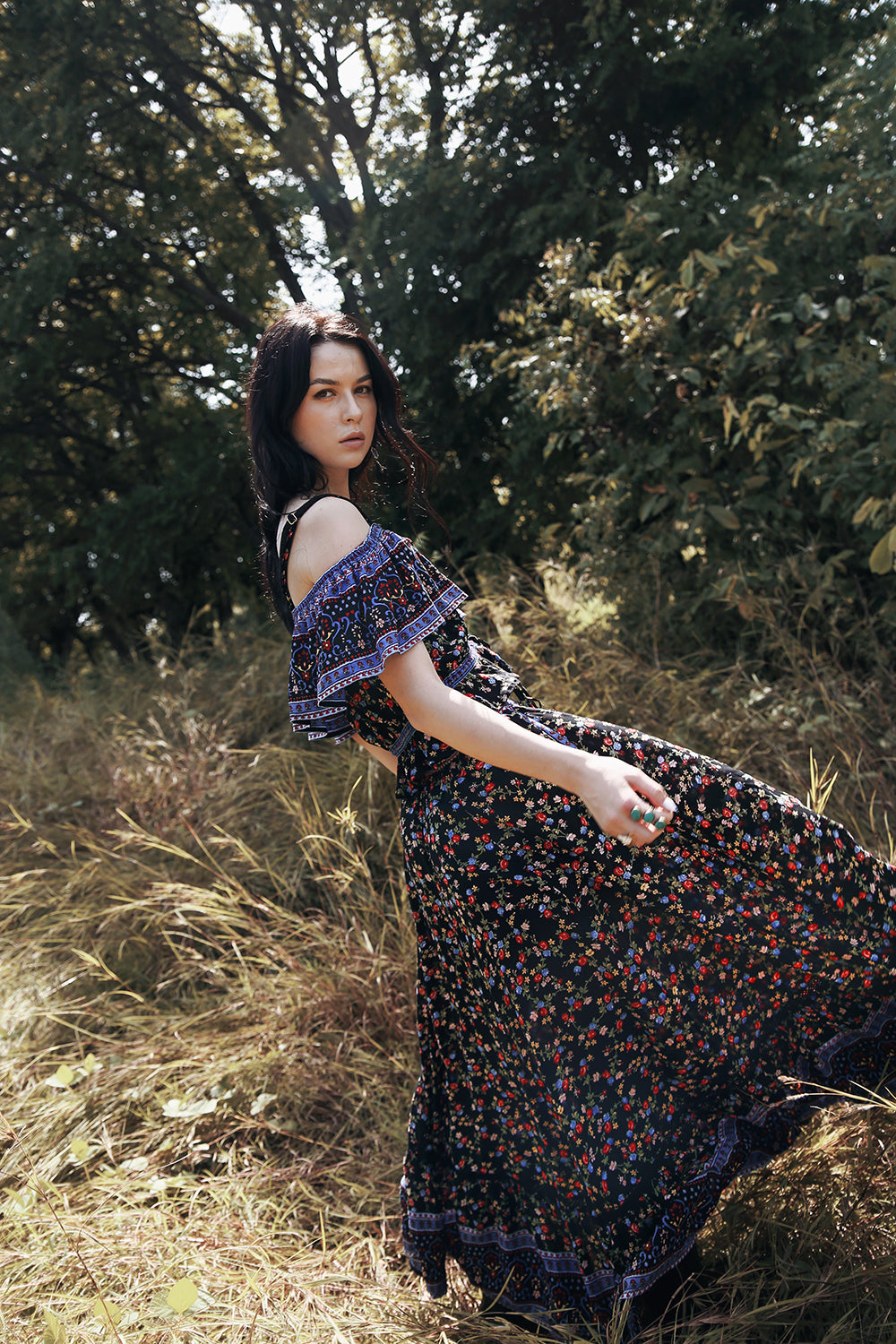 Jolie Crop Top - Moonless Black - Ditsy Charm by Tulle and Batiste