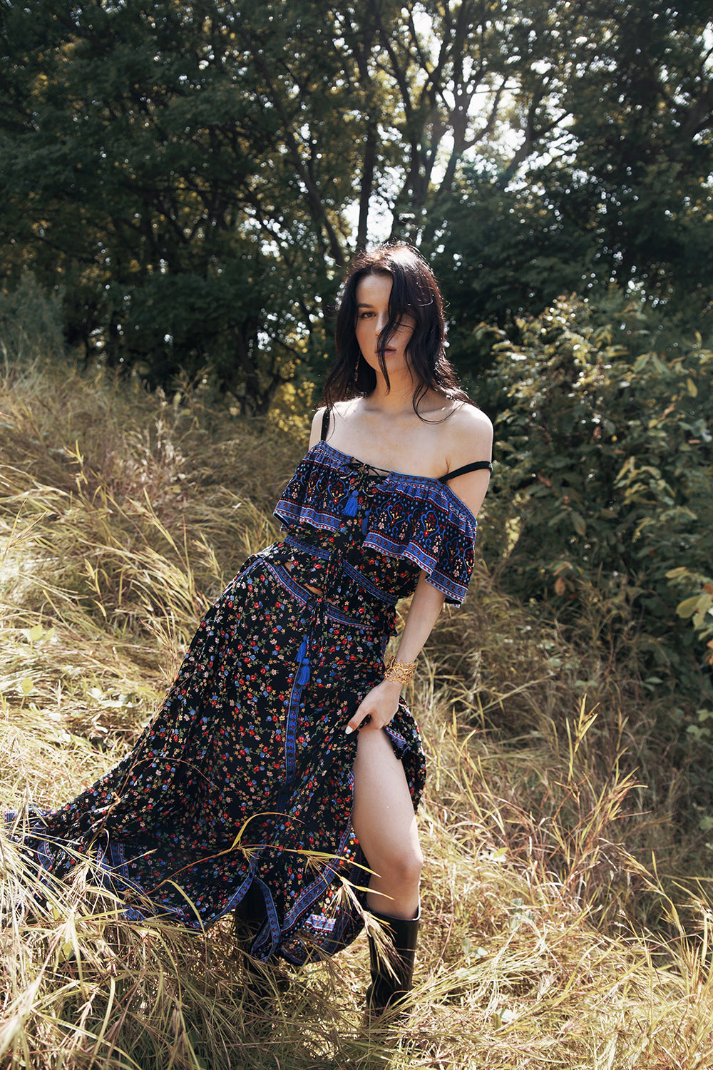 Jolie Crop Top - Moonless Black - Ditsy Charm by Tulle and Batiste