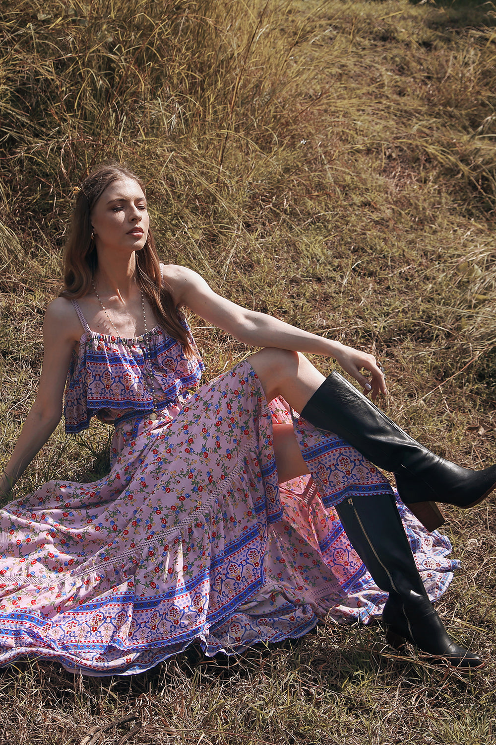 Jolie Maxi Dress - Dawn Pink - Ditsy Charm by Tulle and Batiste