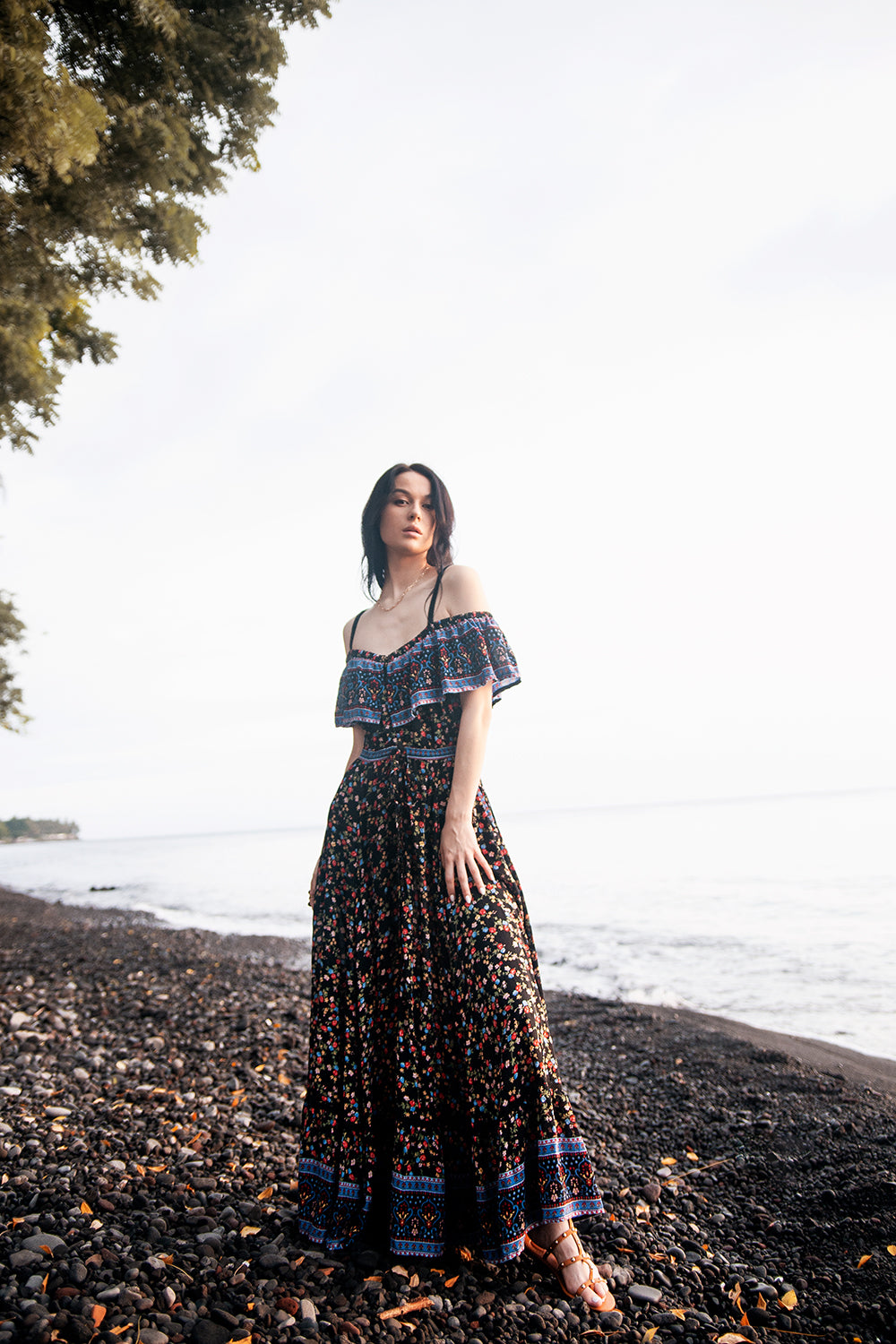 Jolie Maxi Dress - Moonless Black - Ditsy Charm by Tulle and Batiste