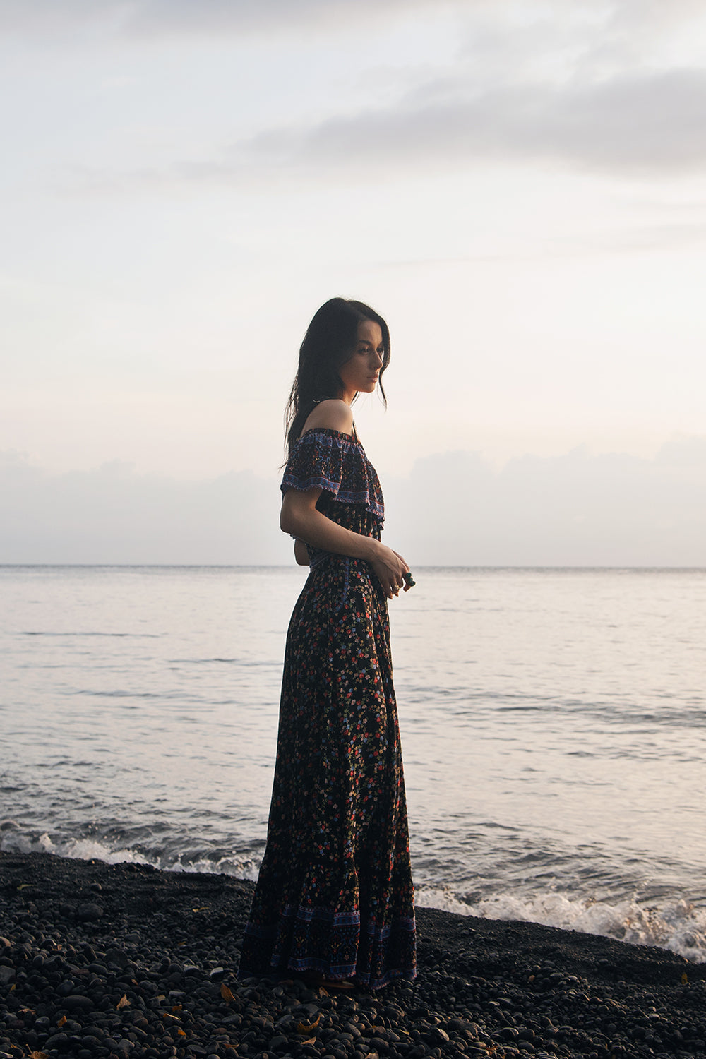 Jolie Maxi Dress - Moonless Black - Ditsy Charm by Tulle and Batiste