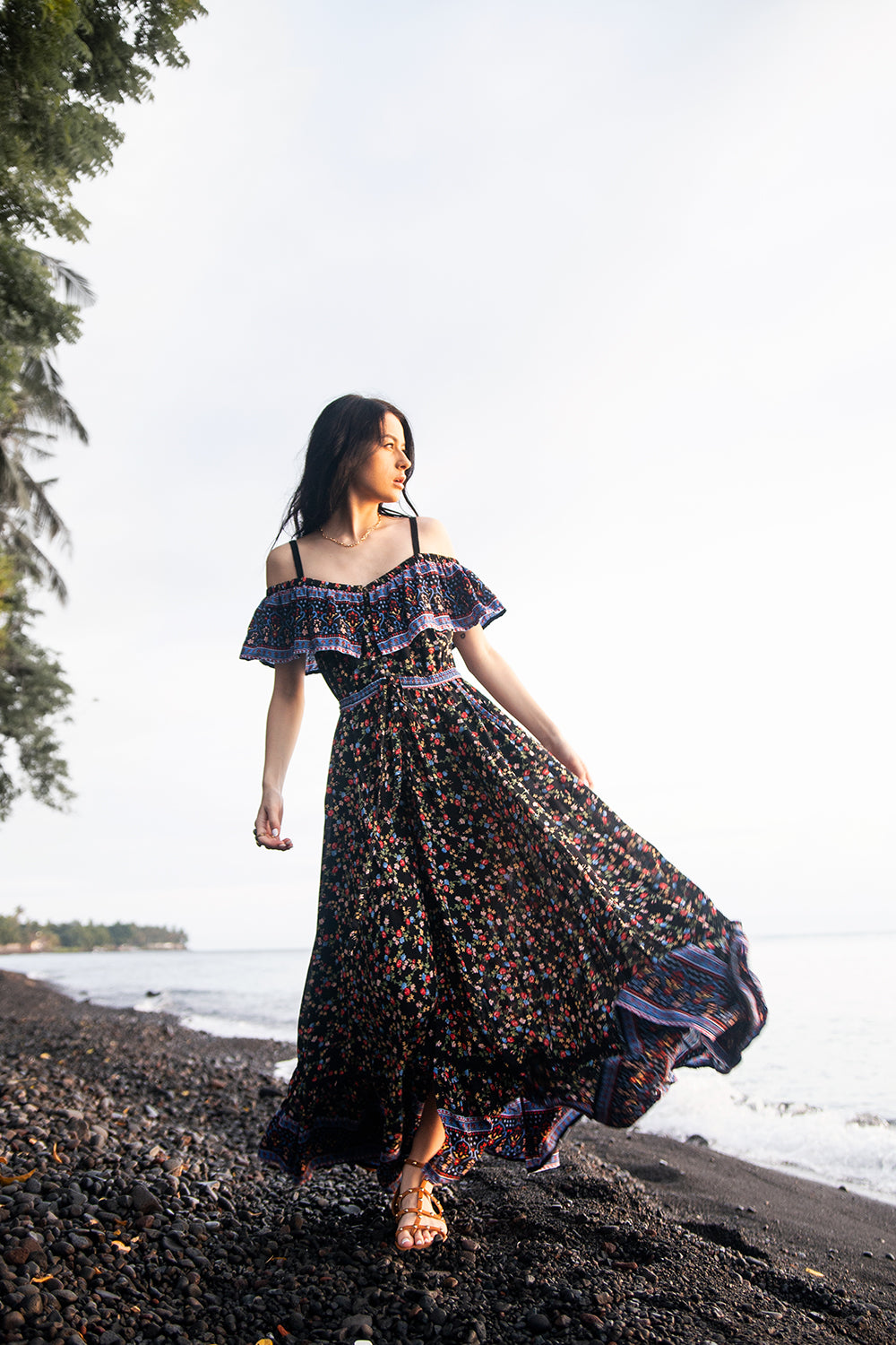 Jolie Maxi Dress - Moonless Black - Ditsy Charm by Tulle and Batiste