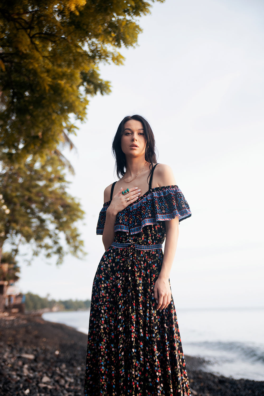 Jolie Maxi Dress - Moonless Black - Ditsy Charm by Tulle and Batiste