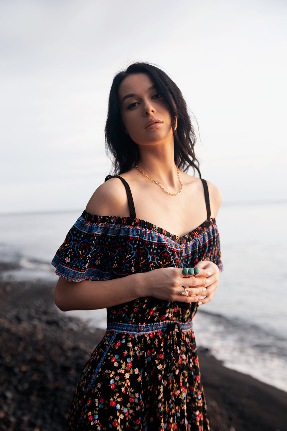 Jolie Maxi Dress - Moonless Black - Ditsy Charm by Tulle and Batiste