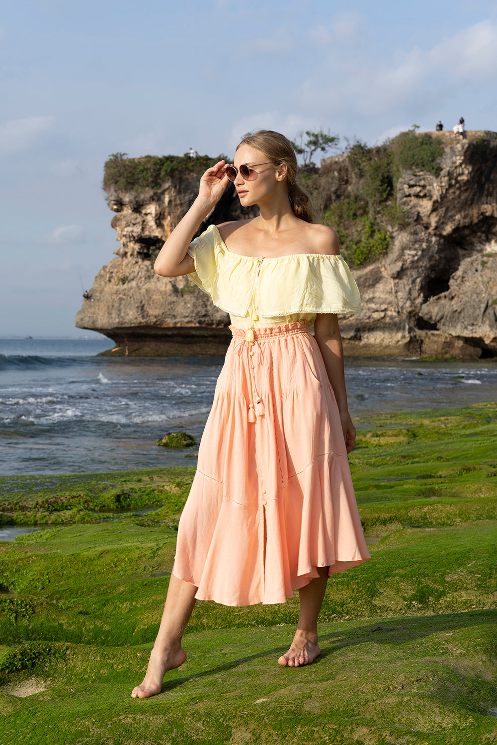 Marbella Midi Skirt - Cantaloupe - Tulle and Batiste