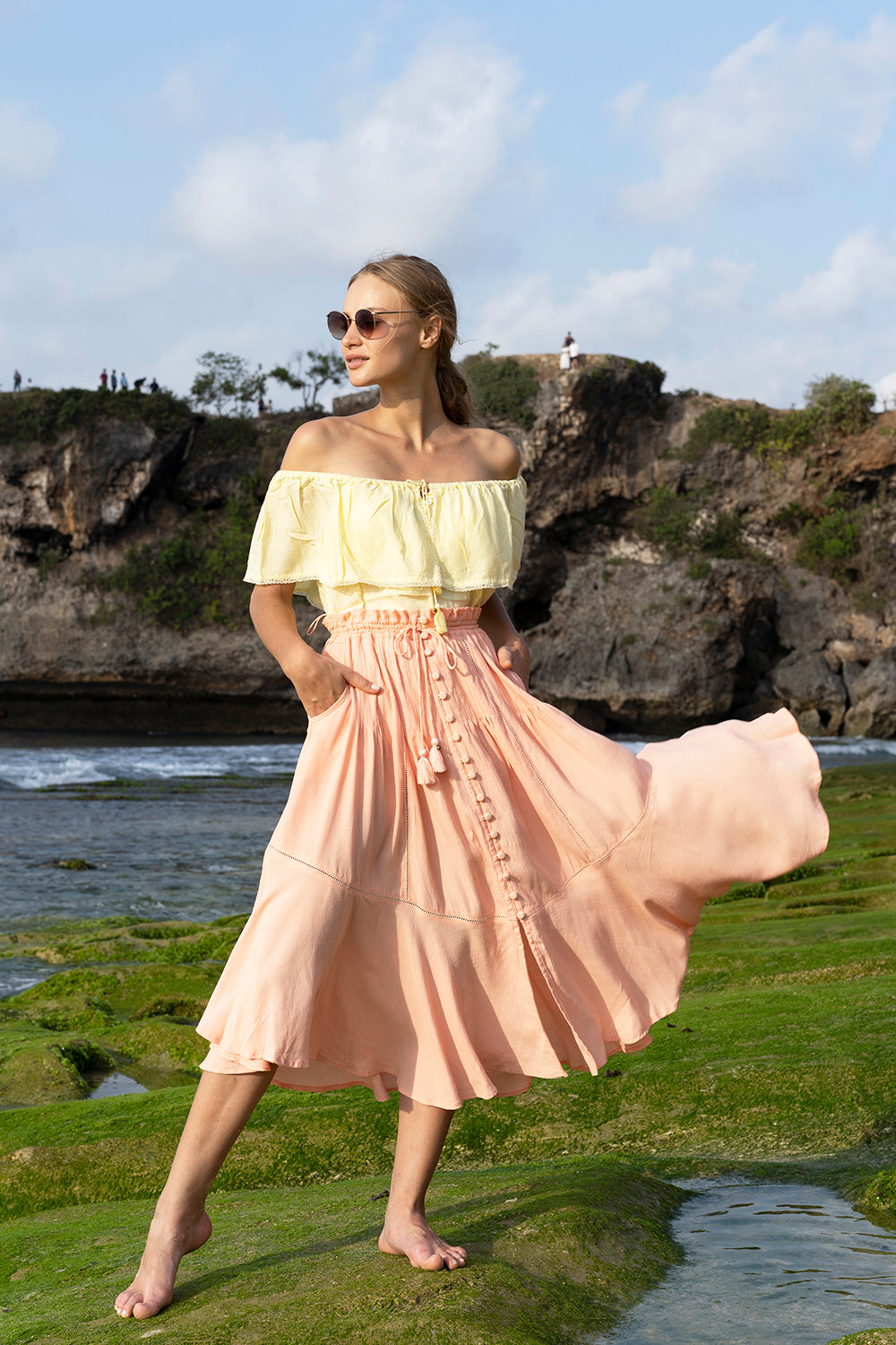 Marbella Midi Skirt - Cantaloupe - Tulle and Batiste