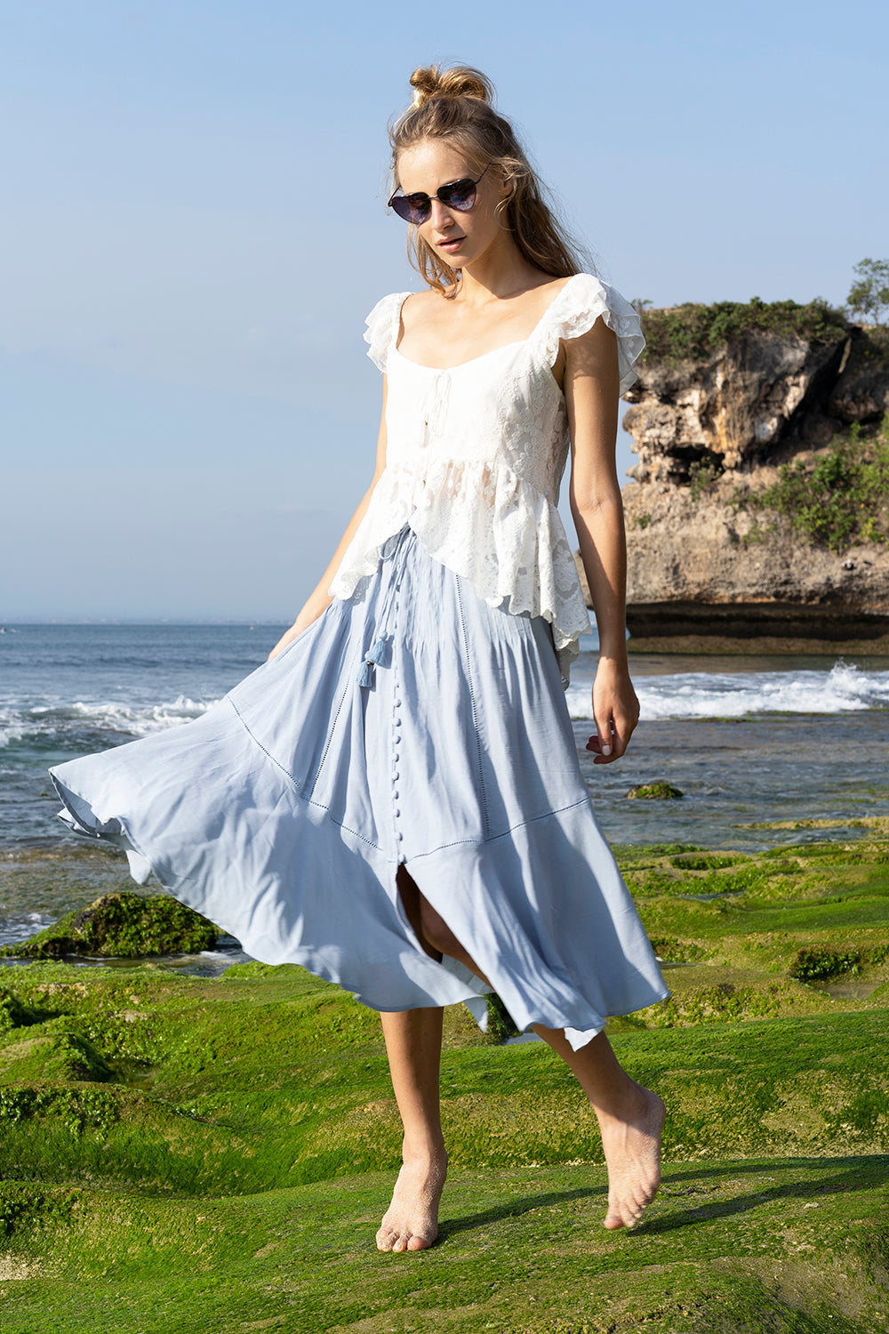 Marbella Midi Skirt - Celestial Blue - Tulle and Batiste