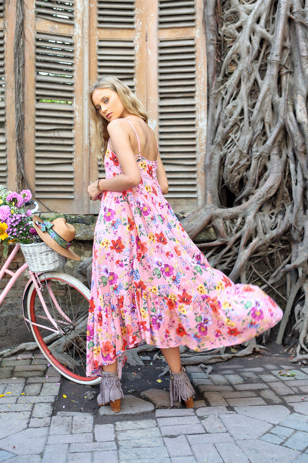 Prairie Midi Slip Dress - Pink Blossom - Tulle and Batiste