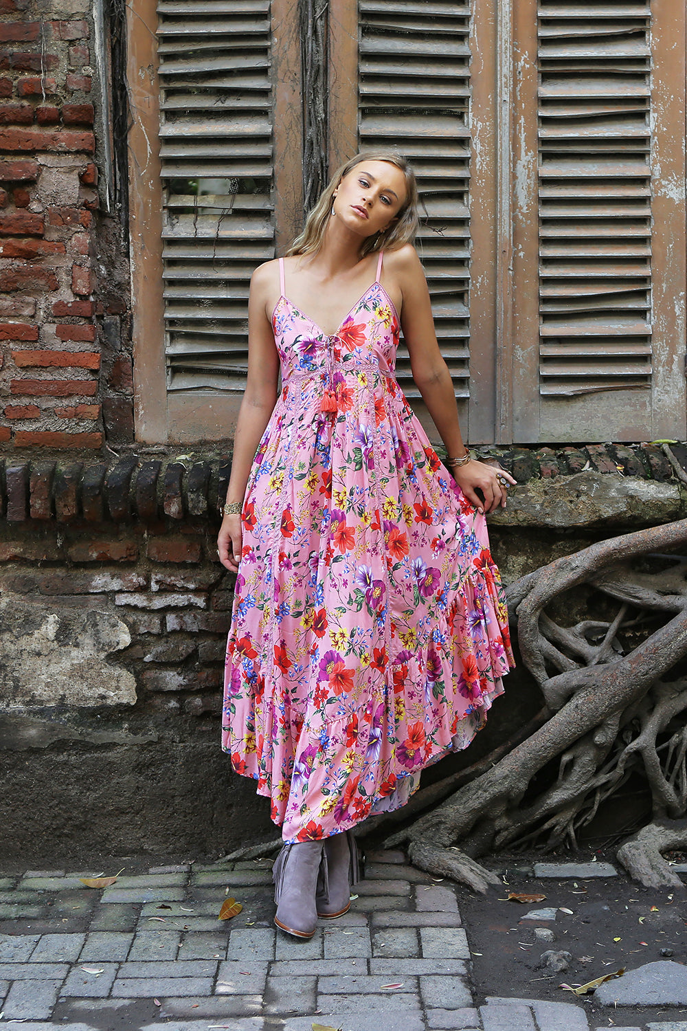 Prairie Midi Slip Dress - Pink Blossom - Tulle and Batiste