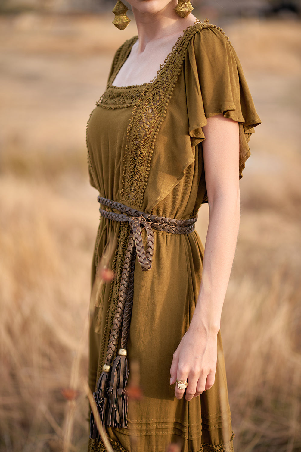 Rosalie Flat Plaited Belt - Khaki - The Golden Fields by Tulle and Batiste
