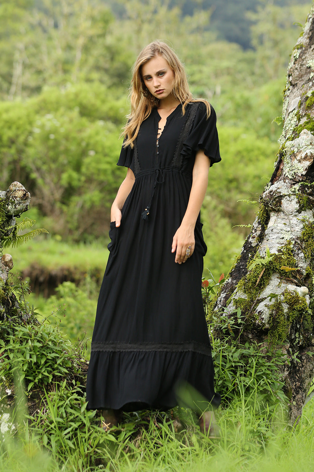 Plain black maxi dress discount